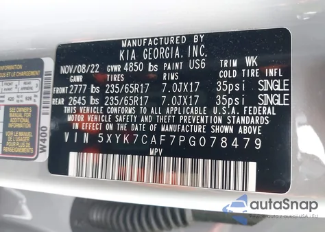 2023 Kia Sportage X-Pro/X-Pro Prestige z USA, uszkodzony, nr VIN 5XYK7CAF7PG078479